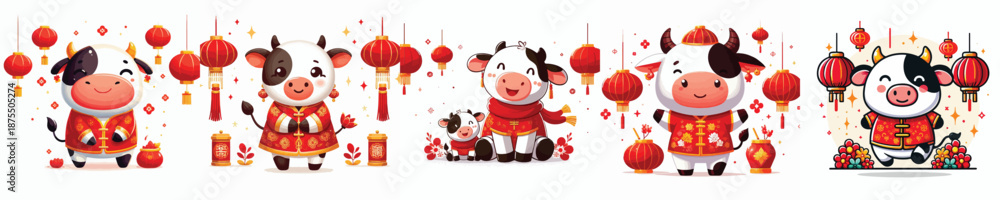 Naklejka premium vector character cow dressed in Chinese New Year