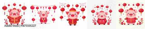 vector character pig dressed in Chinese New Year