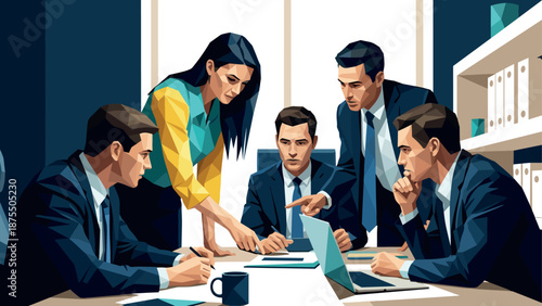 Dynamic team meeting in modern office setting