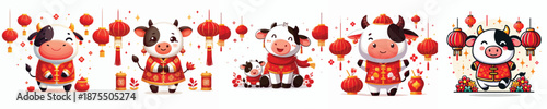 vector character cow dressed in Chinese New Year