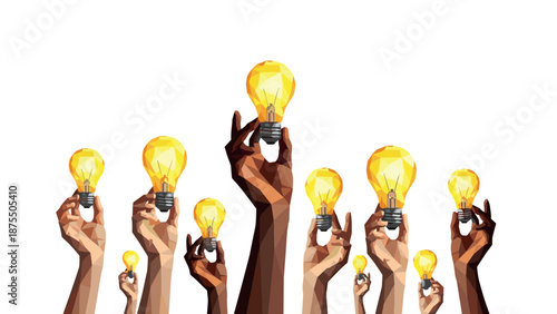 Diverse hands holding light bulbs symbolizing creativity and innovation