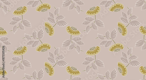 Stylized floral lattice with leaves seamless pattern. Elegant flower motif soft tone design wallpaper and print