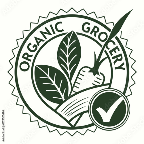 Organic Grocery Label with Leaf and Checkmark - Eco Certified