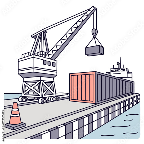 Port Infrastructure: Crane, Container, and Bollard