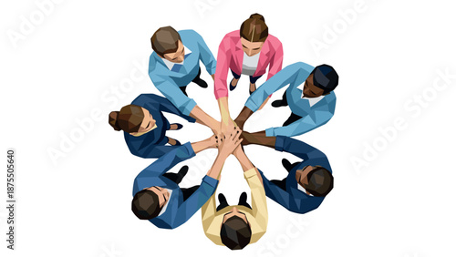 Collaborative teamwork concept with diverse professionals in low poly art style