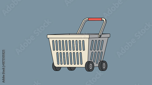 Minimalist shopping cart design on blue background
