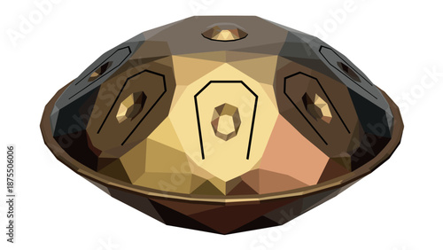 Geometric low poly handpan drum with metallic surface