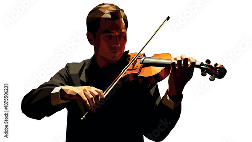 Low poly art of musician playing violin with dynamic geometric design