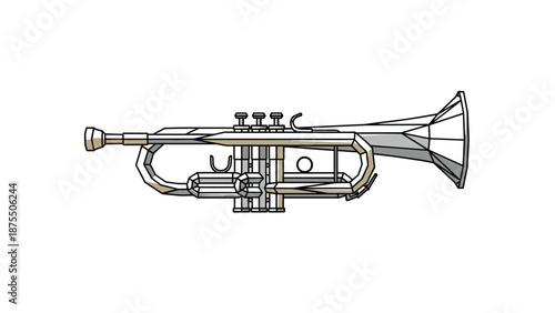 Geometric line art trumpet on white background for musical design