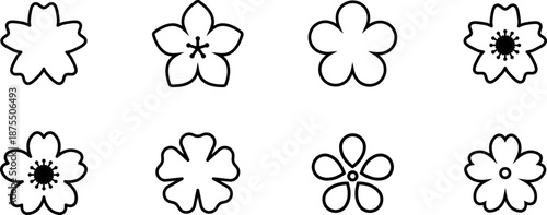 Flowers stroke outline icons set isolated flat vector illustration.