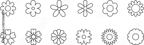 Flowers stroke outline icons set isolated flat vector illustration.