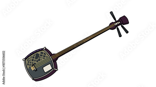 Traditional japanese shamisen with detailed strings and tuning pegs