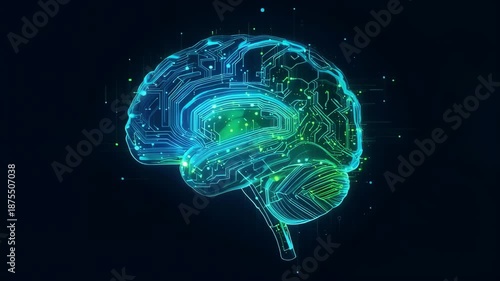 Illustration of Human Brain in Futuristic Advance Tech Concept