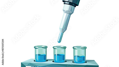 Low poly laboratory setup with test tubes and pipette for scientific analysis