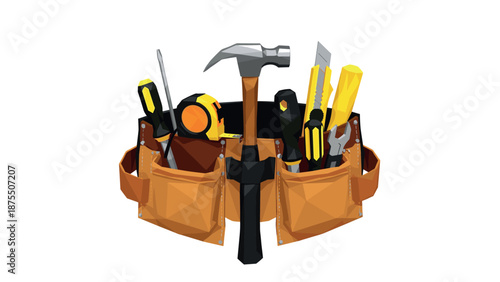 Low poly tool belt with hammer and screwdrivers in geometric style