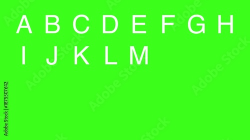 Animated white color later English alphabet abstraction moving letters on green screen,
