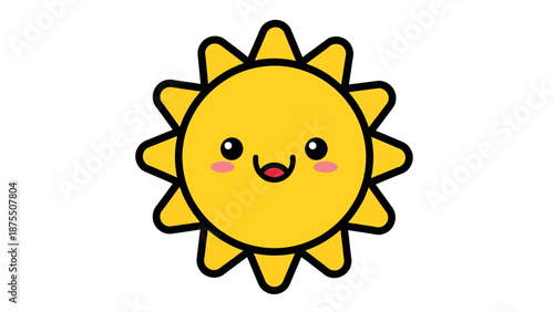 A cheerful cartoon sun with a smiling face and rosy cheeks