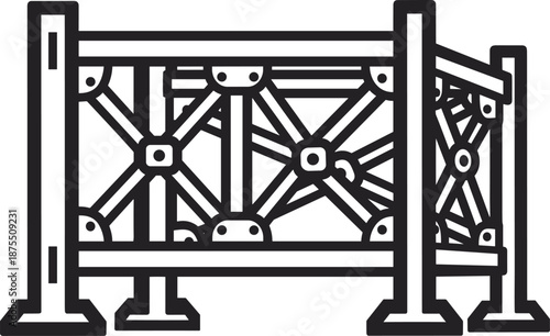 Black and white line of security fence with barbed wire and warning sign danger