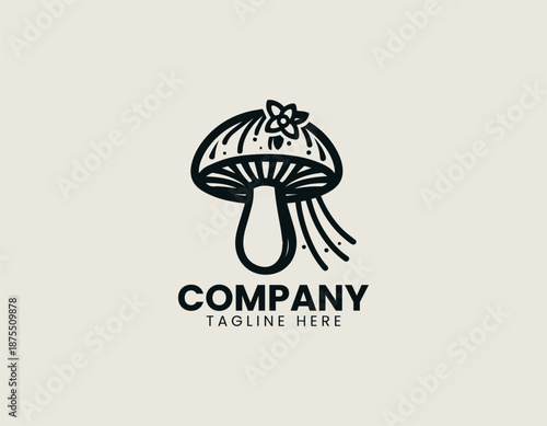 Wedding veil mushroom illustrated as clean black vector logo design