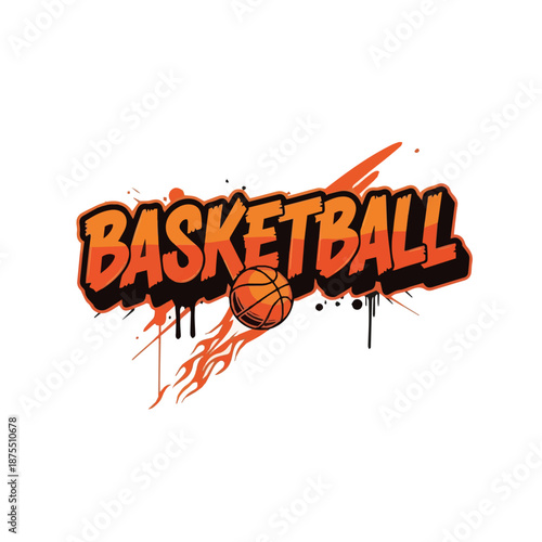 Graffiti Basketball Logo with Flaming Ball Illustration, Suitable for Basketball Team, Sports Club, Streetwear Brand, and Athletic Identity