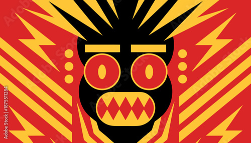 Create a bold vector graphic of a t-shirt design featuring a stylized face with bold lines and bright colors for young people