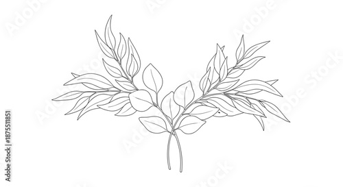 continuous drawing of leaves on a branch