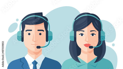 Customer support representatives wearing headsets
