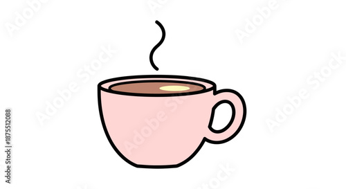 Hot coffee in a pink cup on a white background