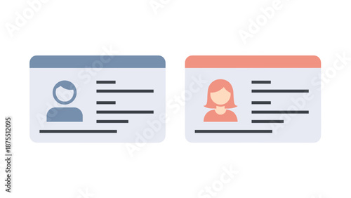 ID cards with user personal data and profile icons