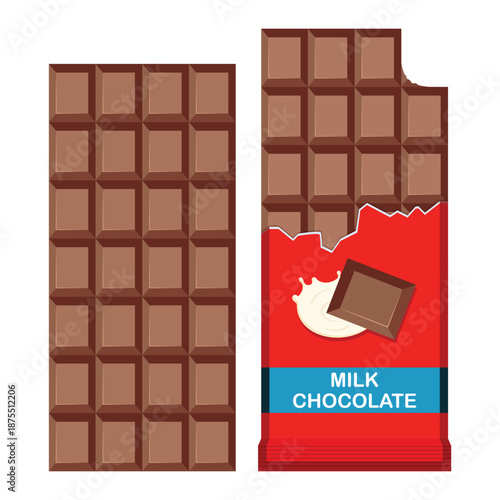 Milk Chocolate tablet in flat style on white background