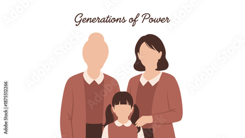 Family generations concept with parents and child wearing matching brown outfits