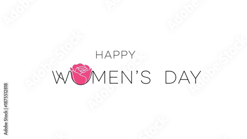 Happy women's day greeting with pink rose on white background celebration symbol