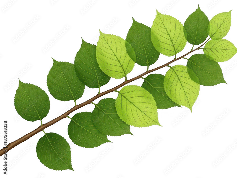 Fototapeta premium Green leaves on branch isolated on transparent background