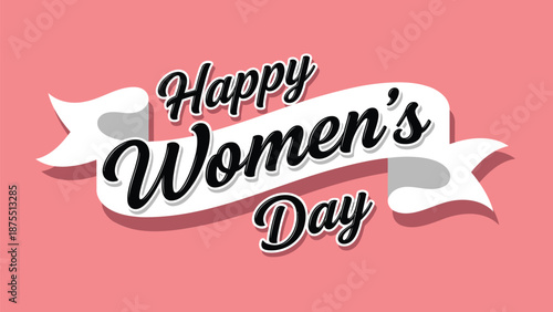 Happy women's day celebration with pink background and white ribbon banner