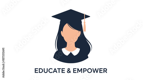 Female graduate in cap and gown illustration for education and empowerment