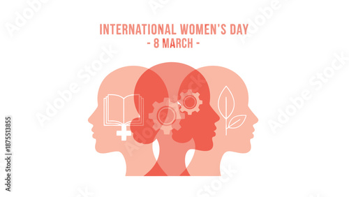 International women's day on march 8th equality and empowerment concept with three female silhouettes