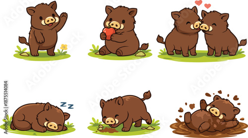 cute wild boar cartoon vector illustration