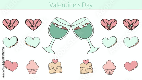 Valentine's Day celebration with wine glasses and sweet treats