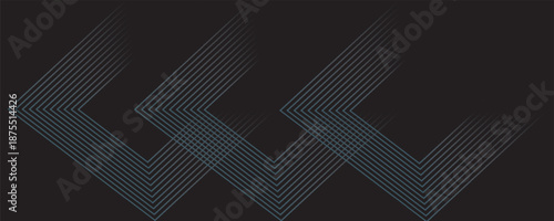 Dark blue abstract background with shining geometric lines. Modern shiny blue rounded square lines pattern. Elegant graphic design. Futuristic technology concept.