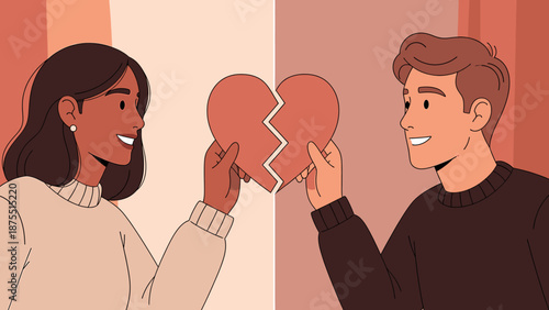 Couple mending a broken heart, symbolizing reconciliation and unity