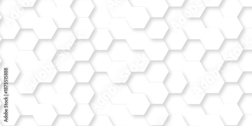 White paper abstract hexagonal paper background. Luxury wall white grid Pattern bee design. Futuristic emboss honeycomb mosaic white background.