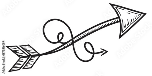 Hand-drawn Stylized Arrow with Decorative Loops Vector Illustration