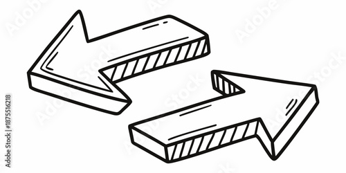 Hand-drawn 3D arrows pointing in opposite directions