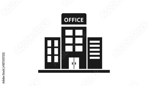 Black and white office building icon vector.