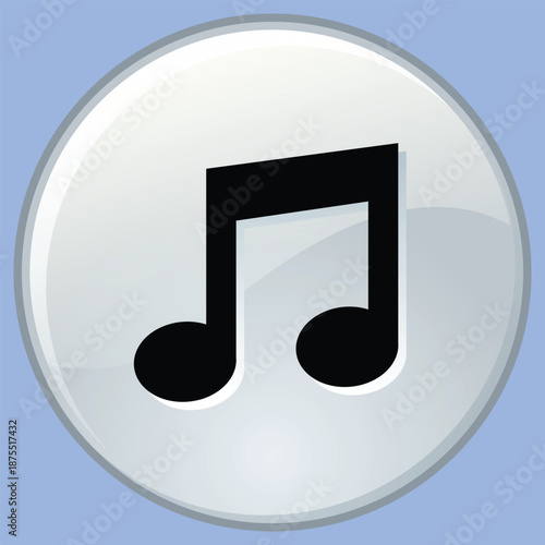 3D rendered metal button featuring a musical note icon symbol for web and media audio play with a sleek vector illustration design for computer song melody and mp3 sound sign art