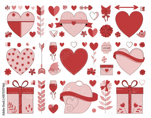 Valentines Day Heart Pattern with Gifts and Flowers