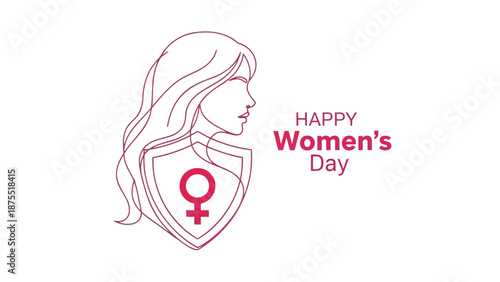 Happy women's day illustration with female symbol and shield
