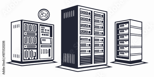 Collection of server racks and computer hardware, representing data storage and processing power in a digital environment
