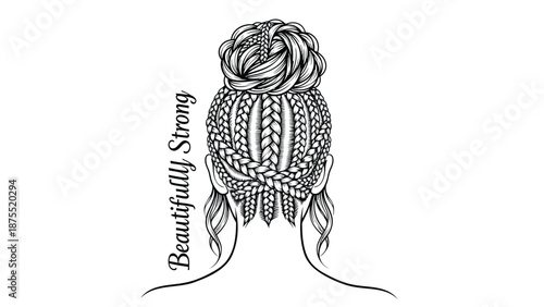 Beautifully strong woman with braided bun and ribbons inspirational quote