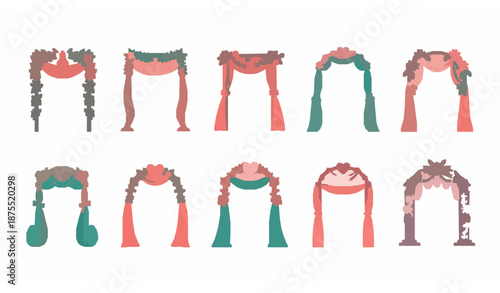 Cartoon wedding arch vector icon collection for party decoration and marriage ceremony